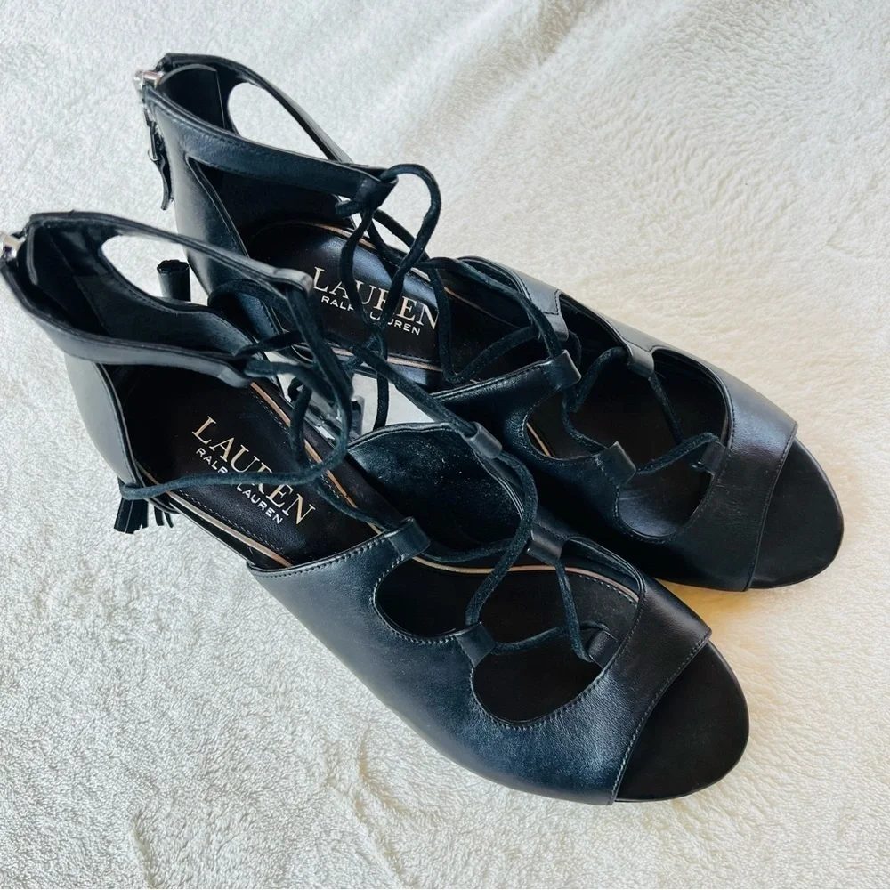 LAUREN RALPH LAUREN STRAPPY SEXY LACE UP OPEN TOE HEELS SIZE 7.5 NWT